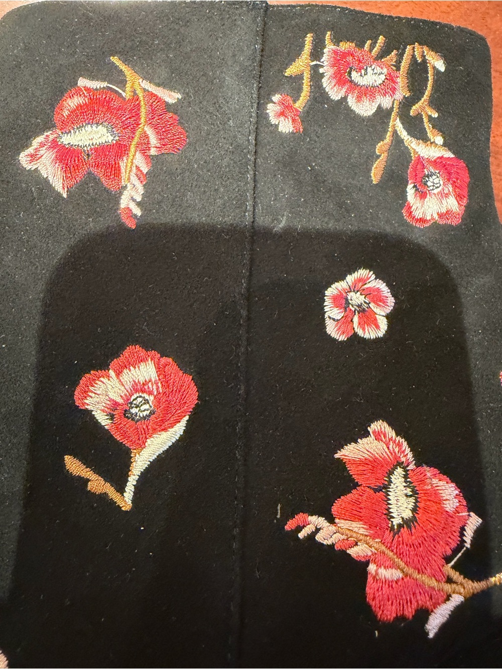 Karl Lagerfeld Black Ankle Boots with Red Floral Embroidery - Picture 3 of 5